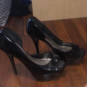 Shiny Black Open Toe Heels